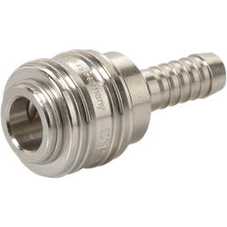 Quick coupling socket shutting off on both sides nominal size 7,2 brass design nickel-plated with tube coupling